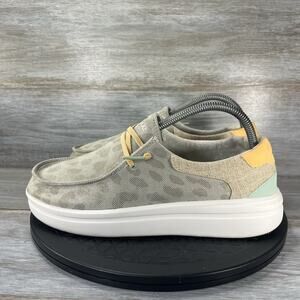 Hey Dude Womens Wendy Rise Leopard Print Gray Tan Slip On Shoes Size 9